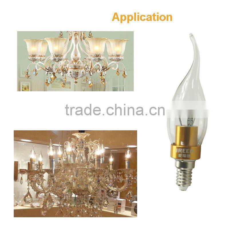 hot new products for 2014 3w e14 dimmable candle led light with 3 years warranty