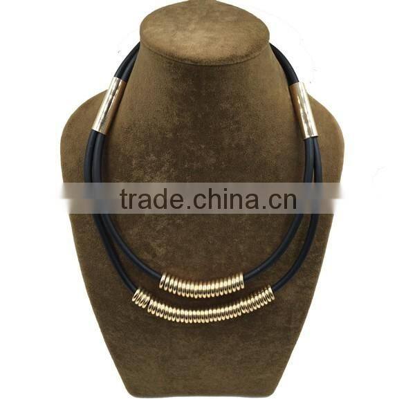 NNK-100918 Punk Double Layered Alloy Beaded Imitation Leather Fashion Statement Necklaces