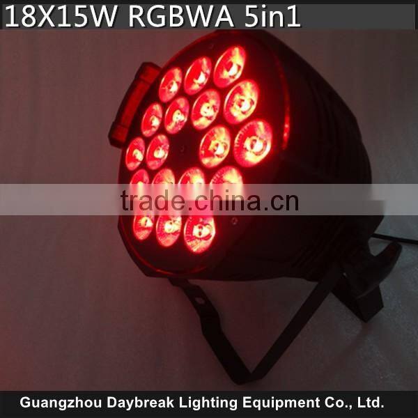 18pcs 15Watt Led Par Light RGBWA 5in1 Full color mixing stage led wall wash par light 5/9CH Disco led Par56/64 can lighting good