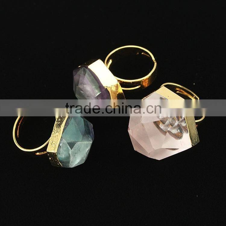 RG1089 Faceted Gemstone ring,Crystal Quartz gold Stacking Ring