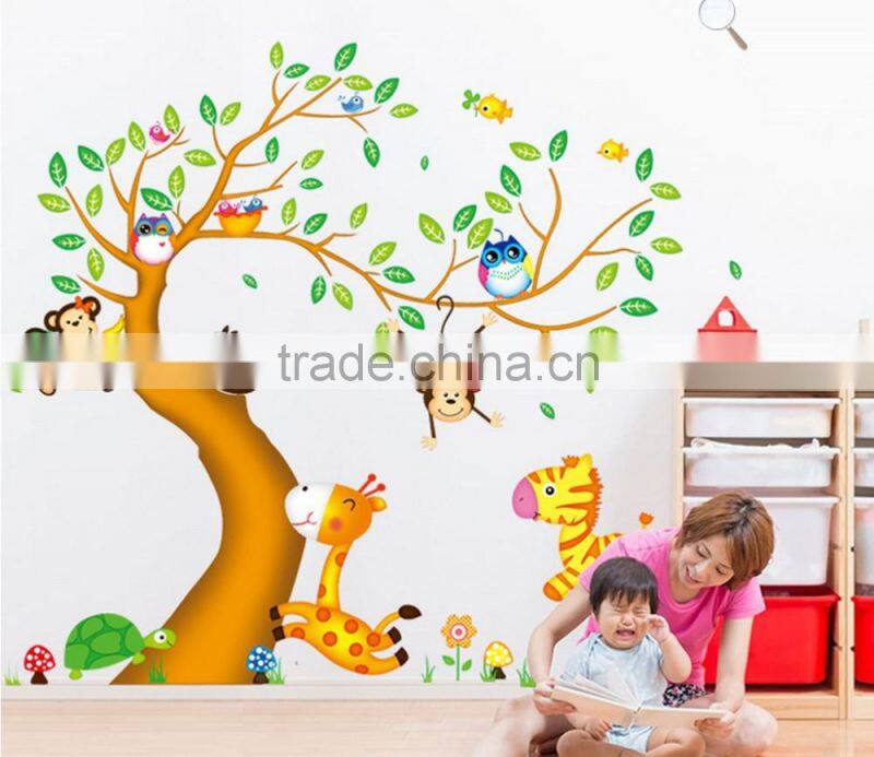 2016 New Wall Sticker PVC Cute Children Cartoons Animal Tree Home Decal Removable wall vinyl