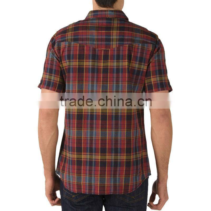 men's short sleeve yarn dye shirt checked top wear poplin blouse