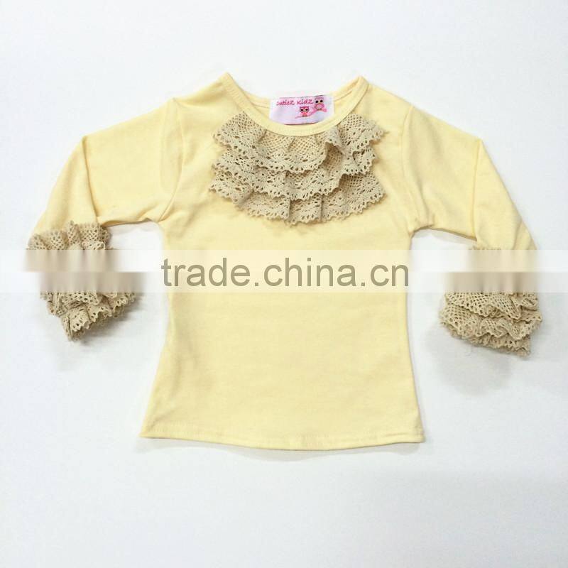 2016 wholesale lace ruffle kids wear baby girls top kids fashion lace shirts