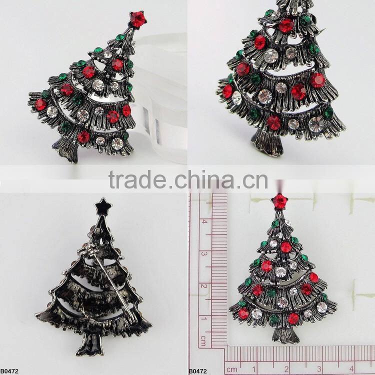 2016 lady fashion best quality fashion lot clear rhinestone brooches enamel christmas tree pin brooch gift B0472