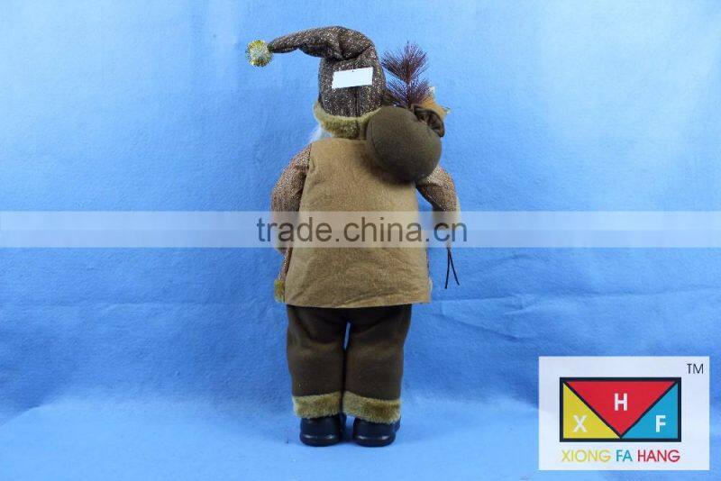 Natural Country Brown Standing Santa Claus Christmas Figure with Sled and Gift Bag