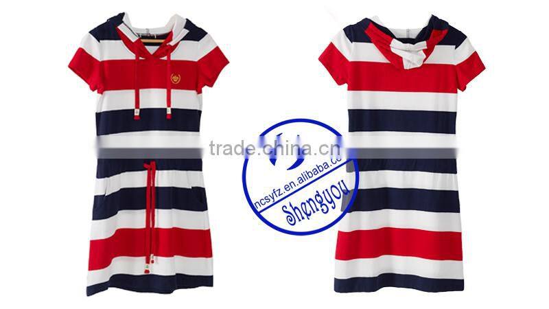 Custom wholesale fashion auto strip girls casual hooded dress with pocket