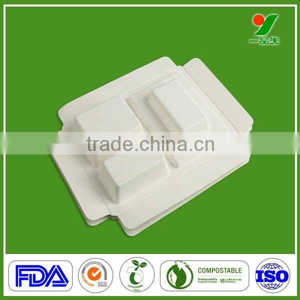 China alibaba factory eco-friendly OEM compostable dry pressing chic bagasse pulp packaging tray for industrial packing