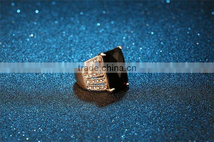 1 dollar items zinc alloy black gemstone single stone gold ring for women