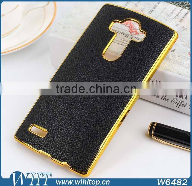 New Product Chrome Gold Side PC Leather Coated Cell Phone Case for LG G4