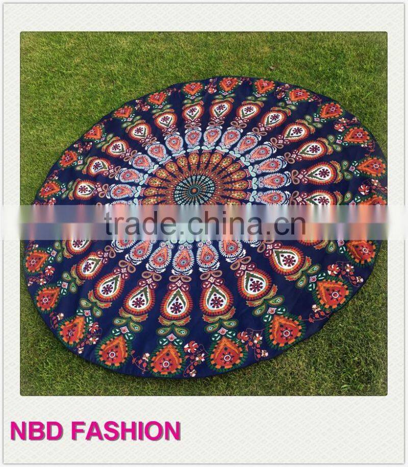 Latest Design Peacock Round Beach Scarves Yoga Mat