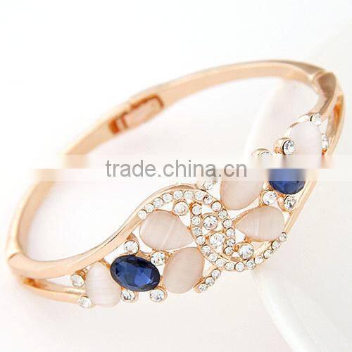 Fancy Pink Blue Water Drop Shape Opal Amber Stone Jeweled Bangle Bracelet