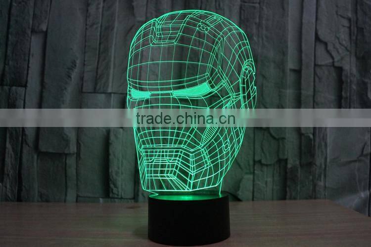 IRON MAN shape skull 3d illusion lamps acrylic Indoor USB + battery operated decorative led night light