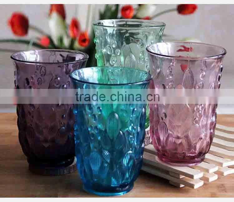 wholesale colored tableware embossed glass tumbler