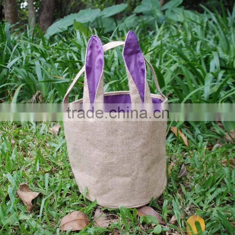 Hot selling burlap bunny easter bucket easter bag