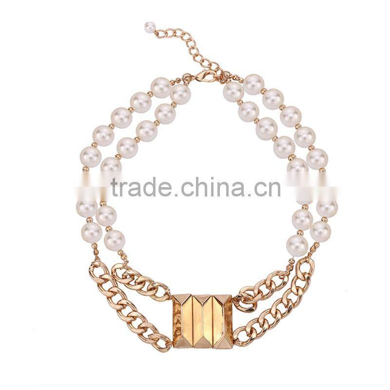 2016 newest fashion alloy gold plating beaded fashion jewelry necklace