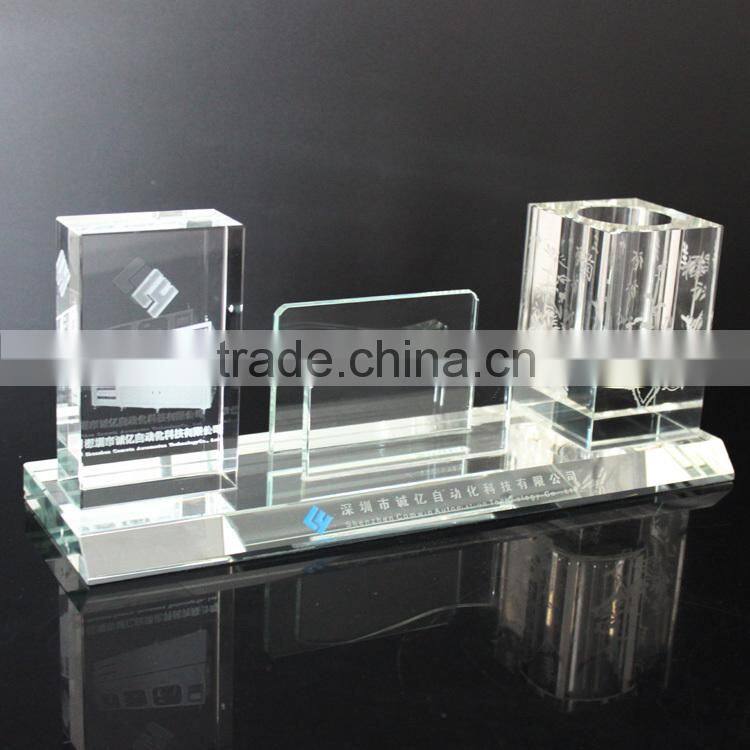 High quality crystal office set with card & pen container