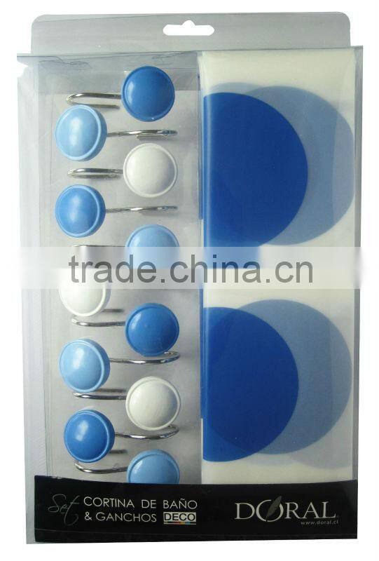 round style bathroom shower curtain with 12pcs decorative hooks