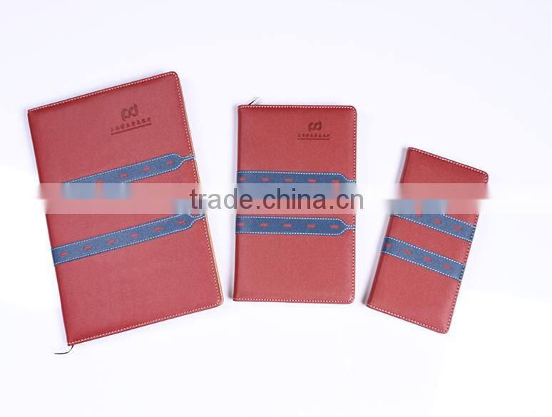 Decorative artificial leather cover glue binding a6/a5/a4 diary with embossing logo and line print