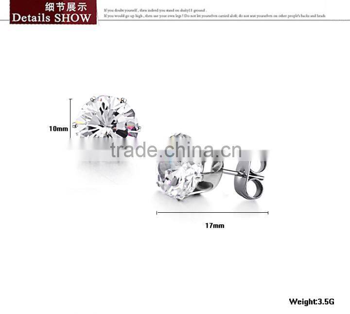 KSTONE 2015 new fashion 316L Stainless Steel Big diamond stud earring CZ stud earring