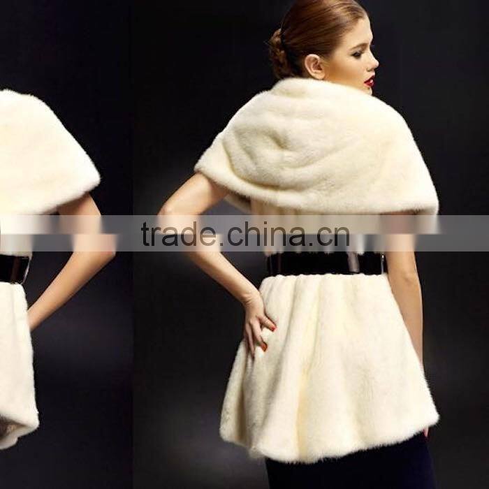 2016/2017 Newest Design Long Style Women Winter Natural White Whole Skin Mink Fur Vest with Sleeveless and Big Turnover Collar