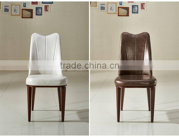 French style antique pu leather dining chair with concave streamed headrest