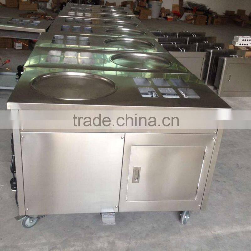 Fried frozen yogurt ice cream machine /Double flat round pans fry roll ice cream machine