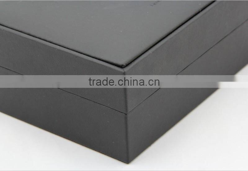 Custom made black leather gift packaging box with embossing Logo , Accept OEM / ODM order