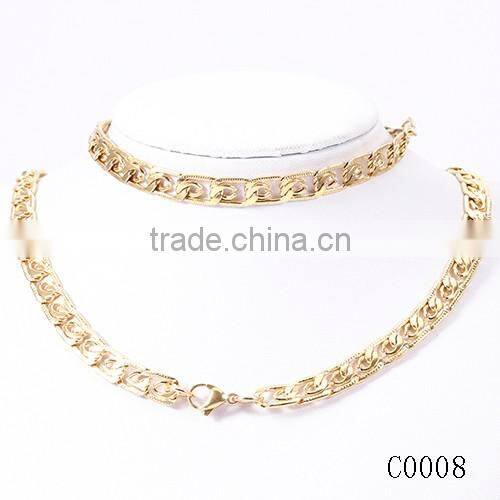 18k gold plated stainless steel 3mm wide small body chain necklace and bracelet sets for men