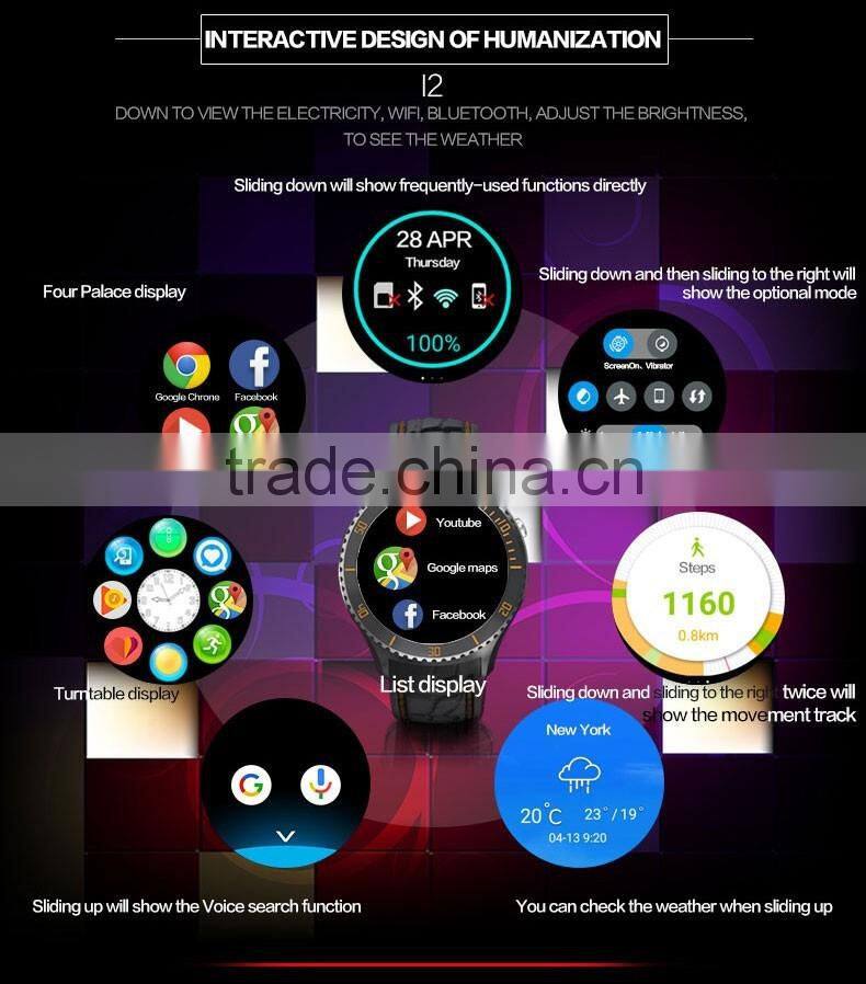 I2 3G smart watch phone MTK6580 android 5.1 OS 512MB+4G quad core heart rate monitor wake up screen