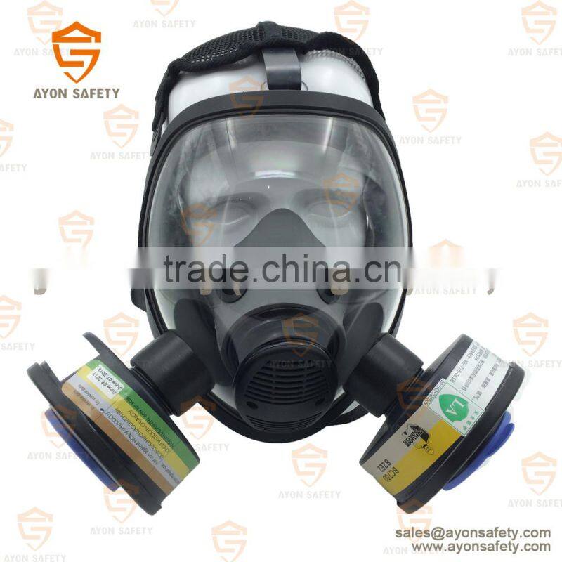 Black Spherical full face gas mask with EN148 single/double connector-Ayonsafety