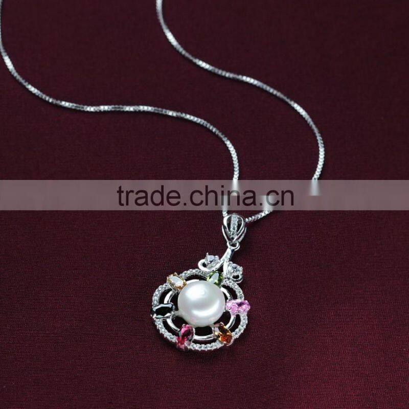 new design fashion colorful rhinestone real freshwater cultured pearl pendant