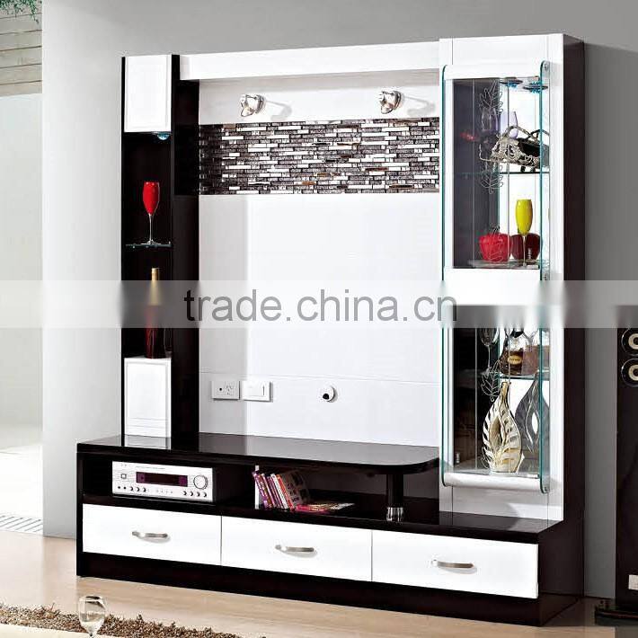 2016 wooden lcd tv stand led light wall tv unit