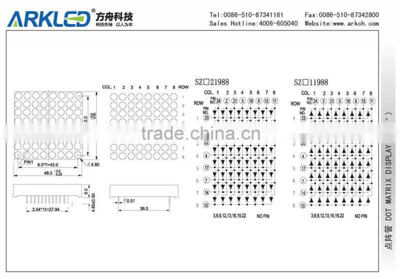 ARK RoHs, 1.9'' 8x8 Dot Matrix LED Display Green Color