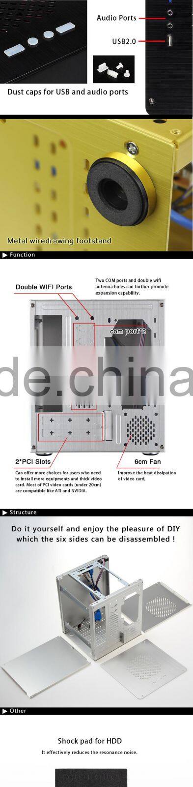 Realan high quality industrial vertical cube aluminium mini itx desktop computer pc case E-D3 (black silver red gold)