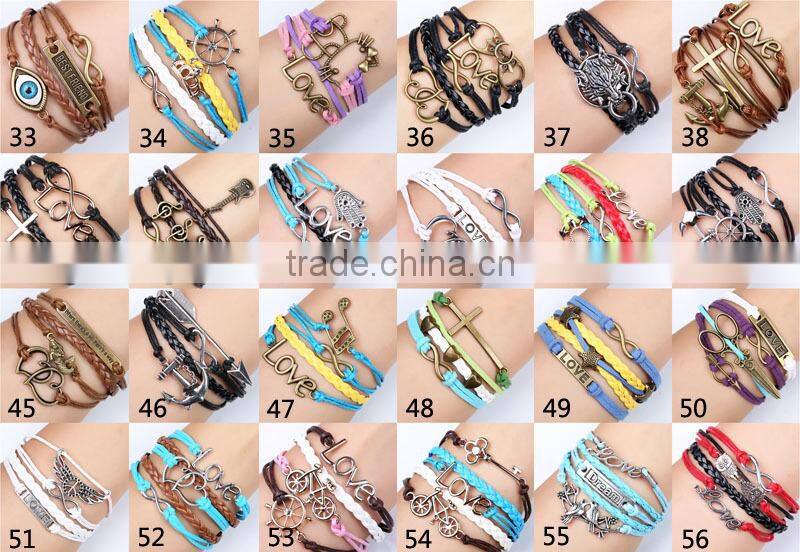 Newest infinity bracelet, wax string suede bracelet anchor leather bracelet infinity bracelet wholesale