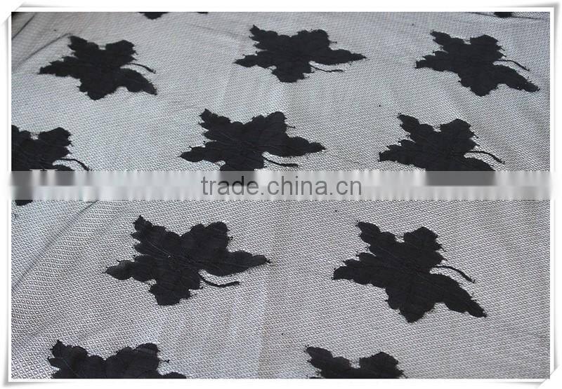 Black net Polyester dress making lace fabric with 3D maple leave design / Good price