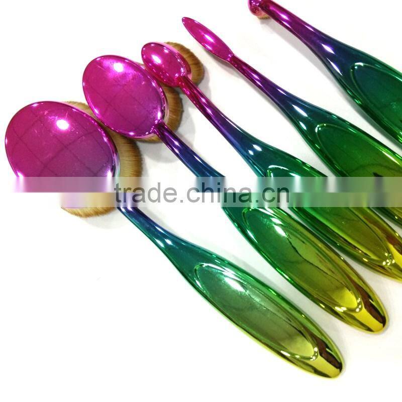 5pcs oval foundation cosmetic brush synthetic custom logo rainbow makeup brushes set