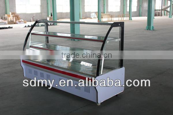 Manufactory high quality tempered glass commercial display cake refrigerator showcase