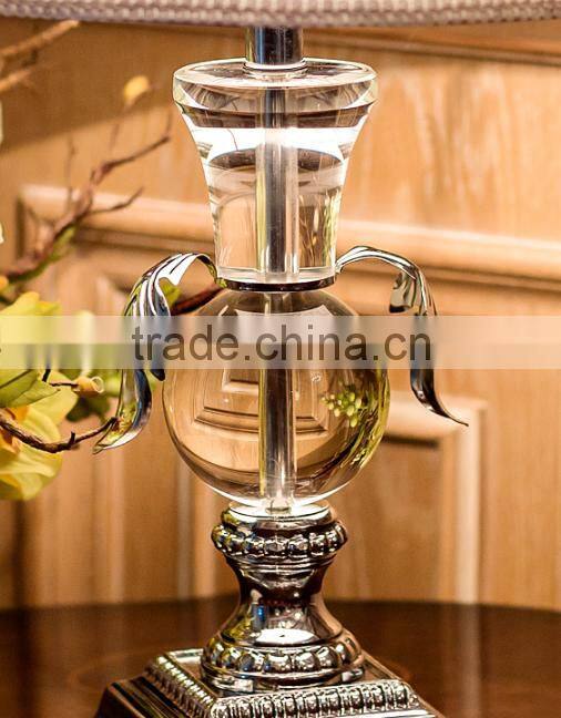K9 crystal lamp body metal lamp bottom table lamp with fabric lampshade