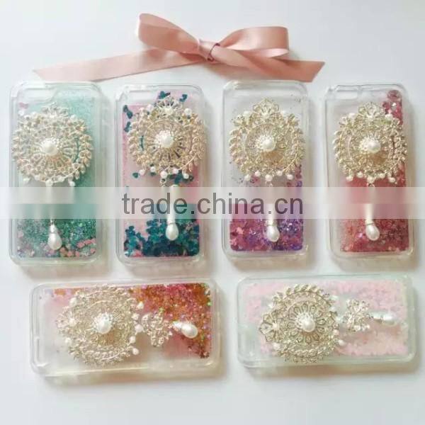 Bling bling glitter floating star quicksand brooch clear tpu phone case for iphone 6