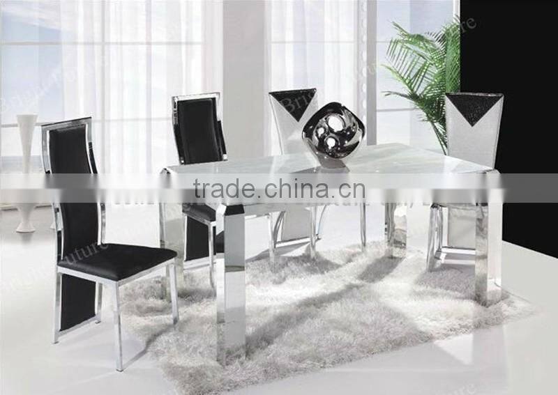 simple marble top dining table with 4 stainless steel legs