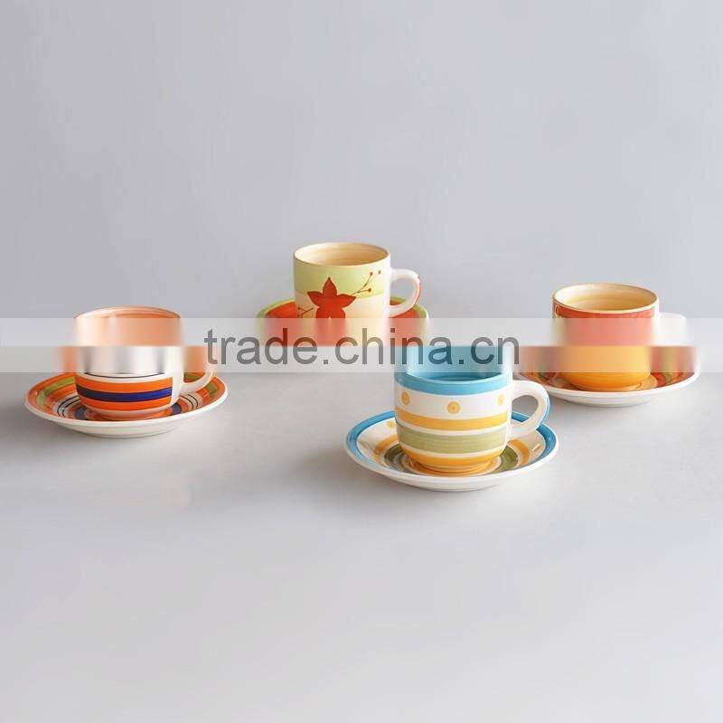 set of 4 cup and saucer with hand painting, ceramic handpainted cup and saucer set