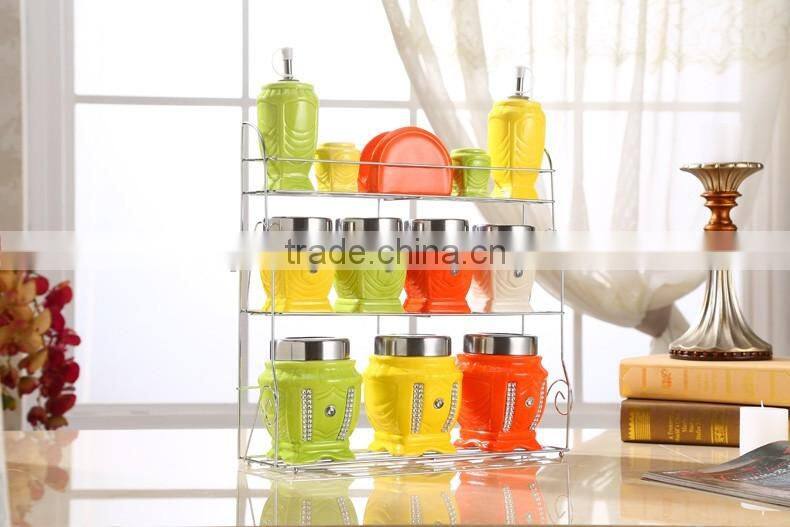 ceramic porcelain canister,ceramic canister set,storage jar, with stainless metal stand
