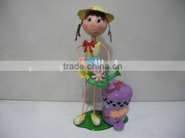 Metal beautiful girl foot pedal dustbin decoration