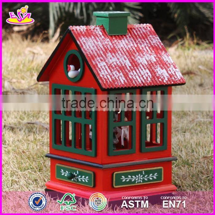 New design red house shape Christmas wooden music box W07B023B