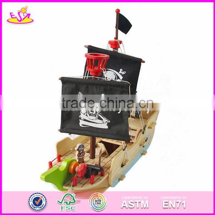 2017 Most popular boys diy wooden toy pirate ships for sale top sale kids wooden toy pirate ships for sale W03B062