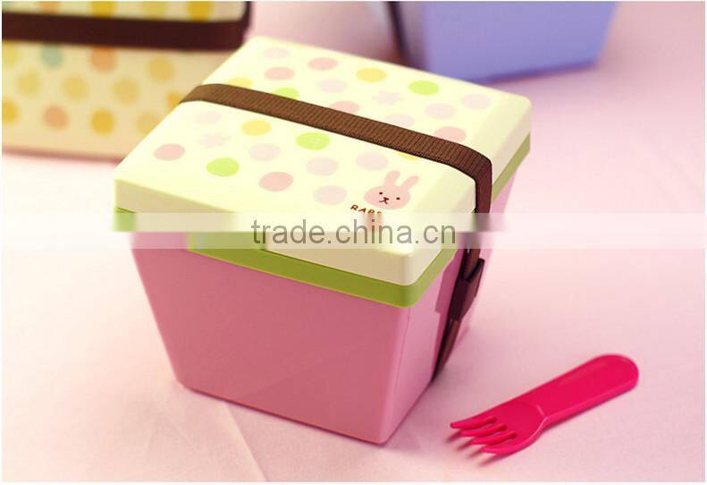 Lovely High Heat Resistance Double Layers Spoons Plastic Bento Lunch Box,CUSTOM hot new product for 2015