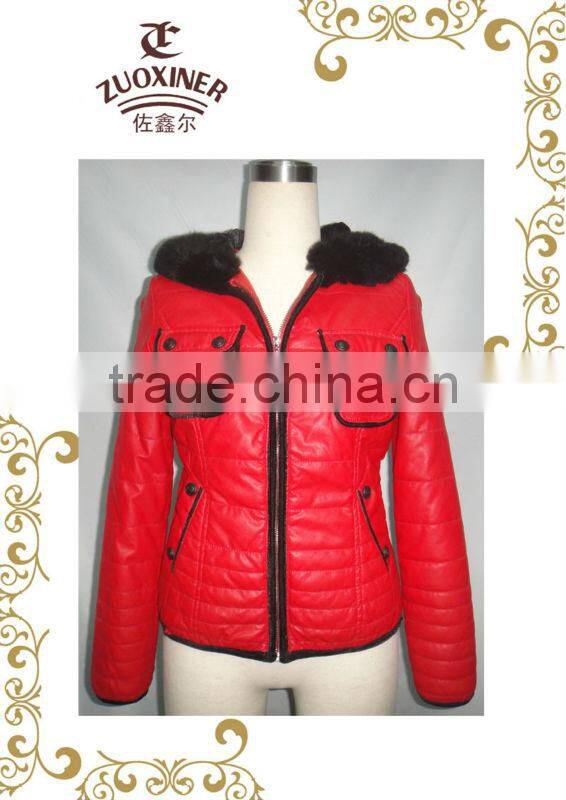 ladies padding synthetic padding leather jacket winter