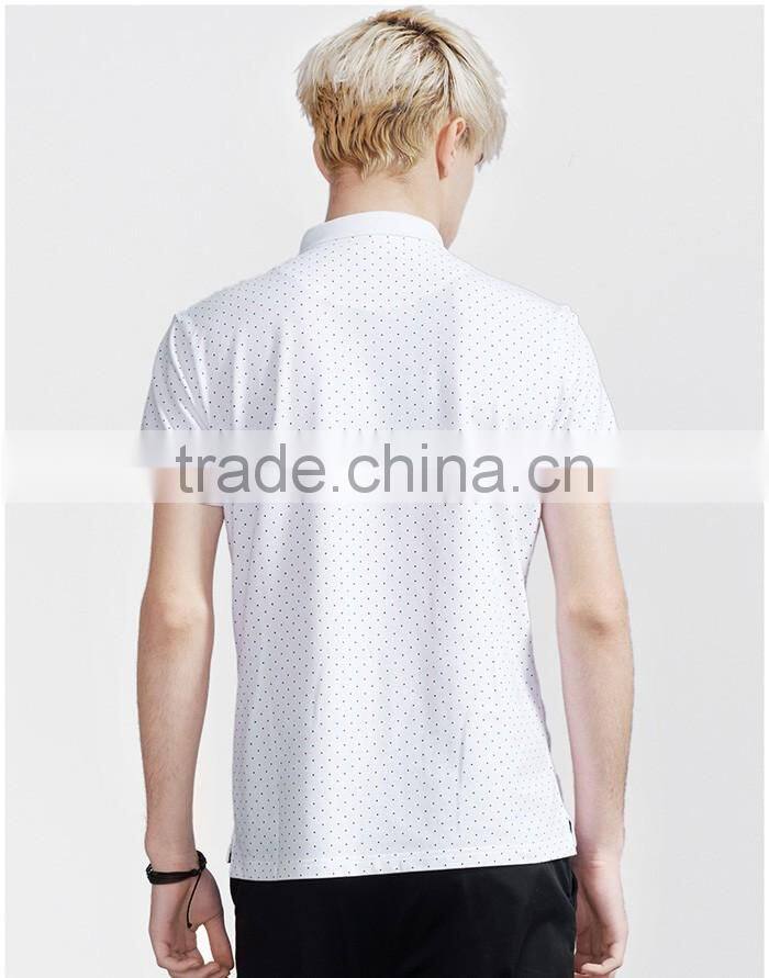 Polka dot printed wholesale white men polo t-shirt