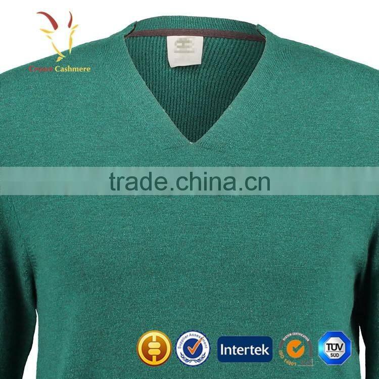Green V Neck Long Sleeve Crop Cashmere Sweater Men Collar